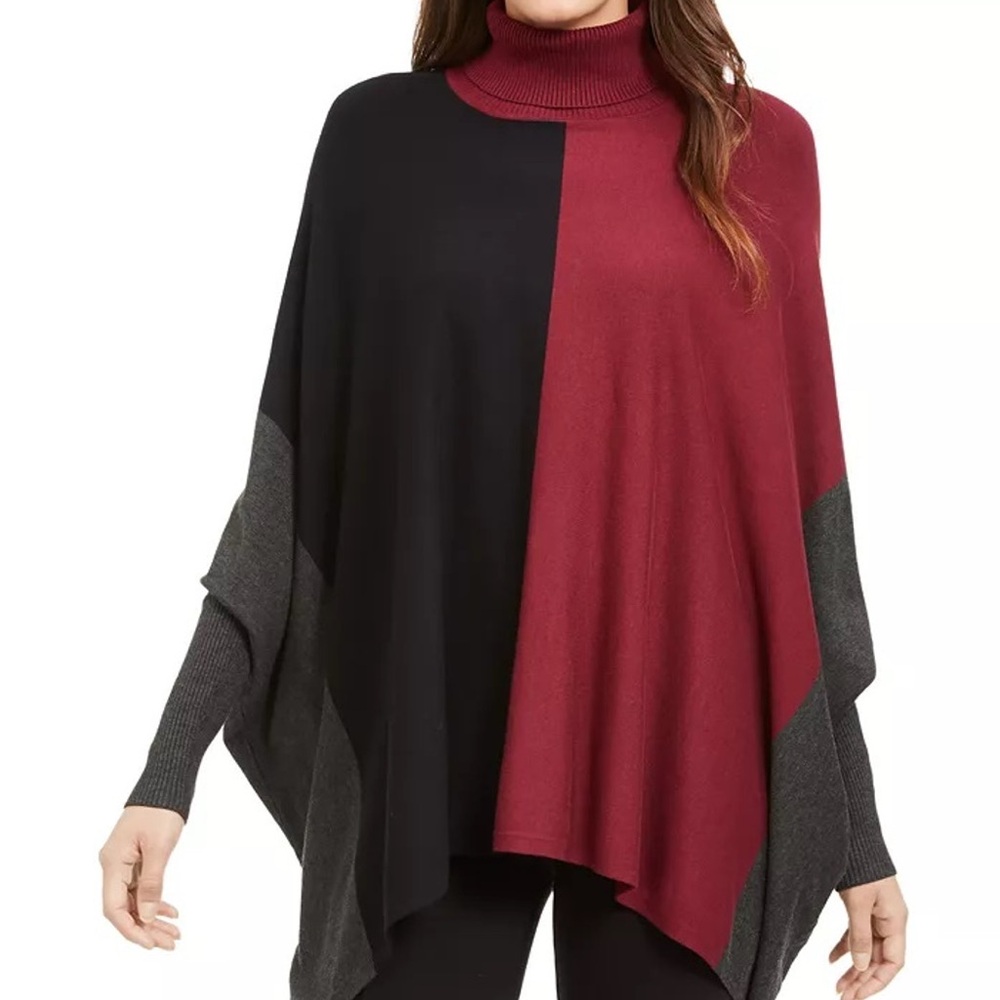 Alfani Colorblock Turtleneck Poncho Sweater